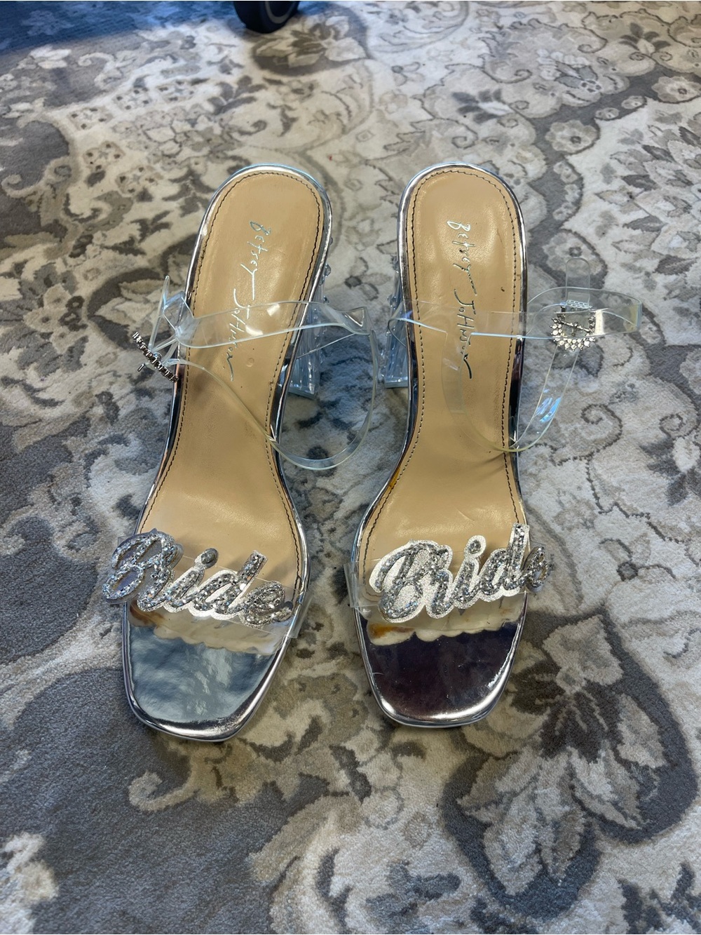 Betsey Johnson Silver Clear Strap 'Bride' Heeled Sandals